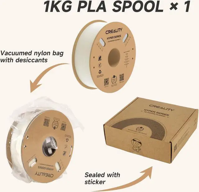 Alt view image 6 of 7 - Official Creality PLA Filament 1.75mm, Hyper PLA High Speed 30-600mm/s 3D Printer Filament PLA, 1KG(2.2lbs) Spool White PLA, Dimensional Accuracy +/-0.02mm, Fit Most FDM 3D Printer, Welcome to consult