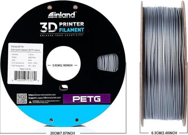 Alt view image 7 of 7 - Inland 1.75mm Silver PETG 3D Printer Filament, Dimensional Accuracy +/- 0.03 mm - 1kg Spool (2.2 lbs), Welcome to consult