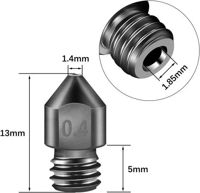 Alt view image 3 of 7 - [5pcs/Pack] Hardened Steel Tool High Temperature Pointed Wear Resistant Nozzles 0.4 mm/1.75 mm 3D Printer Compatible with Makerbot, Creality CR-10 All Metal Hotend, Ender 3/ Ender3 pro, Prusa i3
