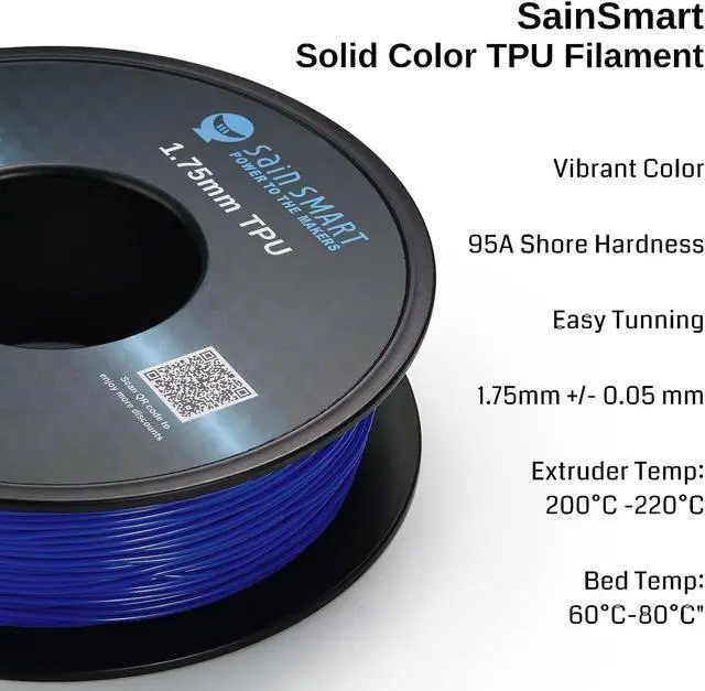 Alt view image 2 of 7 - SainSmart 1.75mm Flexible TPU 3D Printer Filament 800g Solid Color, Dimensional Accuracy +/- 0.05 mm (Galaxy Blue)
