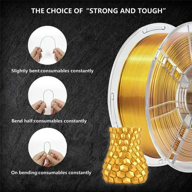 Alt view image 2 of 7 - iBOSS PLA Plus (PLA+) 3D Printer Filament 1.75mm,1kg Spool (2.2lbs) Silk Shiny Filament 3D Printing Filament,Dimensional Accuracy +/- 0.02mm,PLA Pro 3D Filament,Fit Most FDM Printer(Slik Gold)