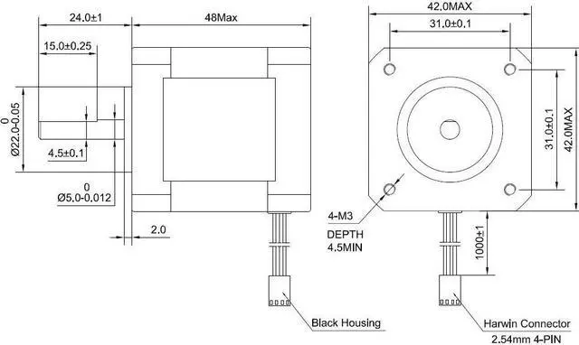 Alt view image 4 of 5 - STEPPERONLINE 3PCS Nema 17 Stepper Motor 84oz.in 2A 48mm 4-Wire 1m Cable for DIY CNC 3D Printer CNC Robot