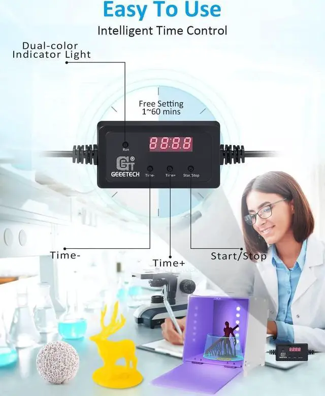 Alt view image 2 of 6 - Geeetech UV Resin Curing Box with 360° Turntable 405nm UV Curing Light Station for UV Models Intelligent Time Control UV Cure Station Suitable for SLA/DLP/LCD, Welcome to consult