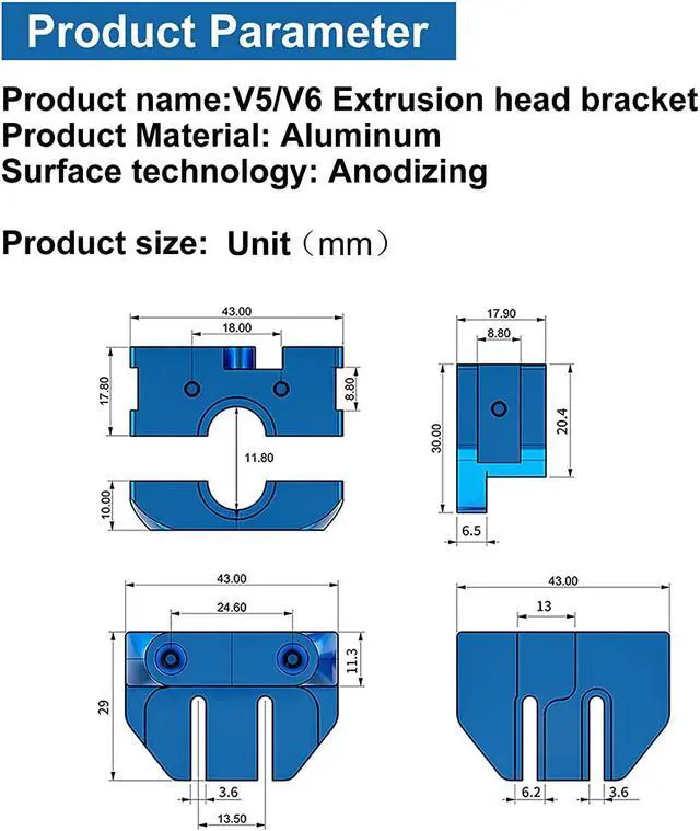 Alt view image 3 of 7 - for E3D V6 Hotend Kit,3D Printer All Metal Mount Fixed Blocks,Remote Short Direct Heat Sink 1.75mm Compatible with E3D V6 hotend,and Nozzle/Heater Block for Feeding 3D Printer Extruder