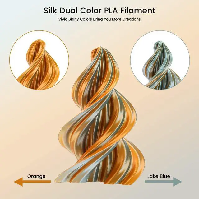 Alt view image 2 of 6 - Sovol Dual Color PLA Filament 1.75mm, Silk PLA 3D Printing Material, Dual Color Filament Orange + Light Blue 2 in 1 Coextrusion PLA Filament +/-0.03mm, 1kg/2.2lbs