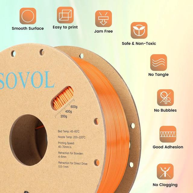 Sovol Dual Color PLA Filament 1.75mm, Silk PLA 3D Printing Material, Dual  Color Filament Orange + Light Blue 2 in 1 Coextrusion PLA Filament  +/-0.03mm, 1kg/2.2lbs, Welcome to consult 