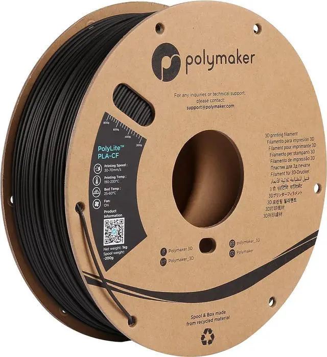 Alt view image 7 of 7 - Polymaker Carbon Fiber PLA Filament 1.75mm, Carbon Fiber Reinforced 3D Printer PLA Filament 1kg - PolyLite 1.75mm Carbon Fiber 3D Printing PLA Filament Strong & Easy to Print & Matte PLA-CF