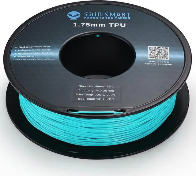 Alt view image 5 of 7 - SainSmart Neon Color TPU, 1.75mm Flexible TPU 3D Printer Filament 800g, Dimensional Accuracy +/- 0.05 mm, Neon Cyan, Welcome to consult
