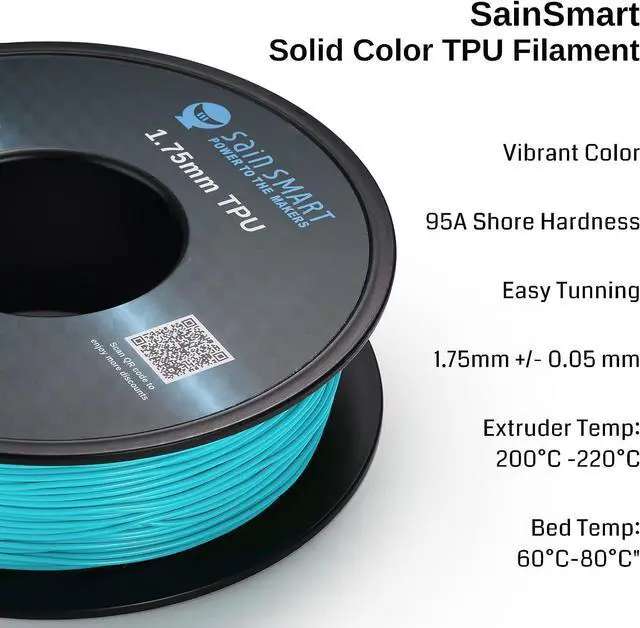Alt view image 2 of 7 - SainSmart Neon Color TPU, 1.75mm Flexible TPU 3D Printer Filament 800g, Dimensional Accuracy +/- 0.05 mm, Neon Cyan, Welcome to consult