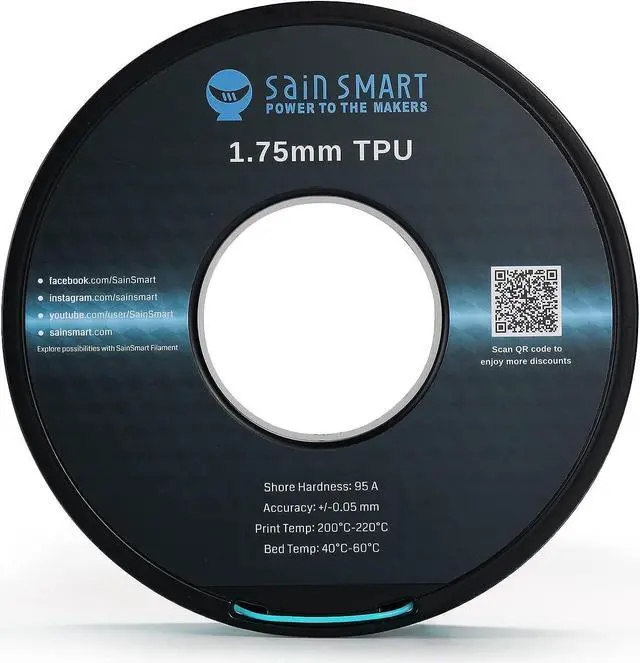 Alt view image 6 of 7 - SainSmart Neon Color TPU, 1.75mm Flexible TPU 3D Printer Filament 800g, Dimensional Accuracy +/- 0.05 mm, Neon Cyan, Welcome to consult