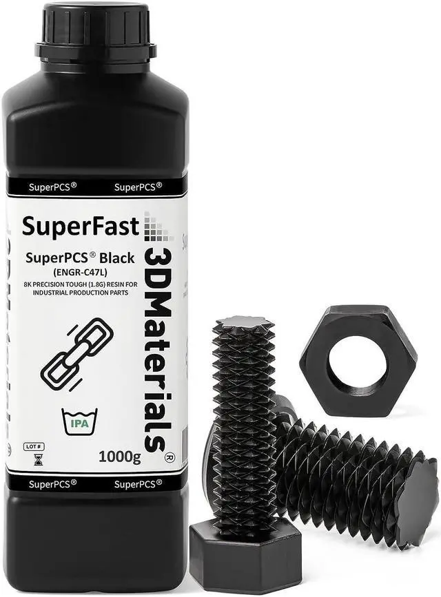 Main image of SuperPCS Black 1000g is the Fastest 1.5 Sec and Toughest Resin (1.8GPa, 15% Elongation) with 8K 22um Resolution, Made in Korea by 3DMaterials], Welcome to consult
