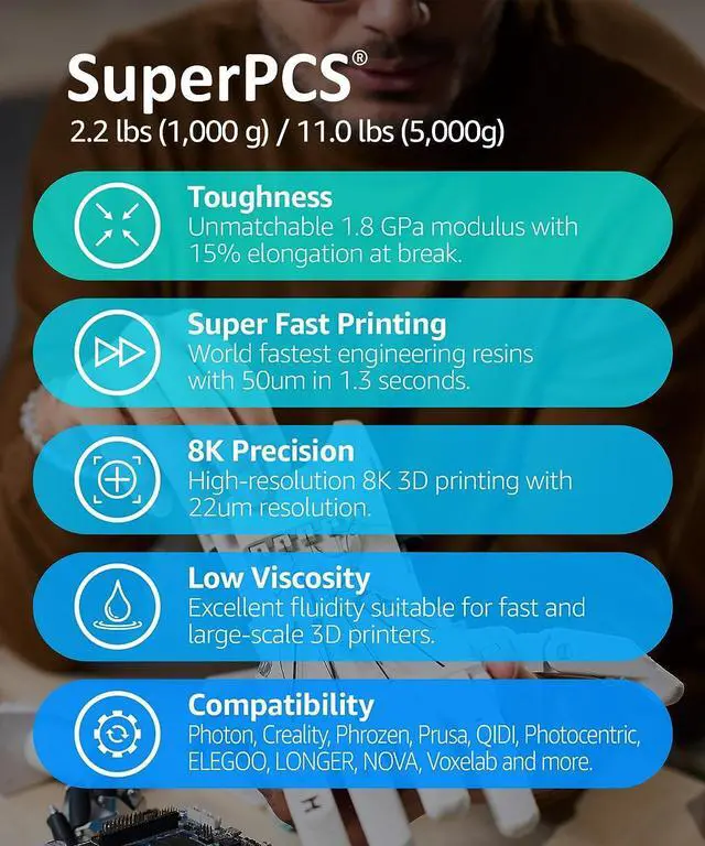 Alt view image 2 of 7 - SuperPCS 3D Printer Resin, Toughest and Fastest, 50um 1.8GPa Print in 1.5 sec, Made in Korea by 3DMaterials (1000g, White)