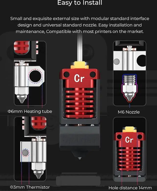 Alt view image 4 of 7 - Creality Upgraded All Metal Hotend Kit, High Temperature Hotend Up to 300 and Fast Heat Dissipation Fit for Ender 3/ Ender 3 V2/ Ender 3 Pro/Ender 3 Max 3D Printers