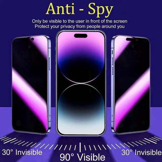 Alt view image 2 of 7 - Westillux Compatible with iPhone 14 Pro Max Privacy Screen Protector Private Tempered Glass mirror Anti Bluelight colorful Film Anti-Scratch Anti-Spy Bubble free HD clear 6.7 inch 2 pack (Purple)