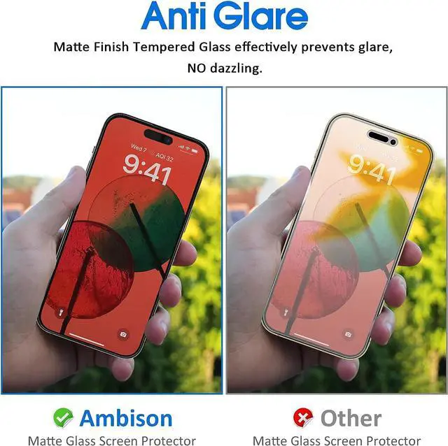 Alt view image 2 of 7 - Ambison [2 Pack Matte Glass Screen Protector Designed for iPhone 14 Pro, Dynamic Island Compatible/Install Frame/Bubble Free/Anti-Glare, 9H Tempered Glass Clear for iPhone 14 Pro 2022 6.1inch