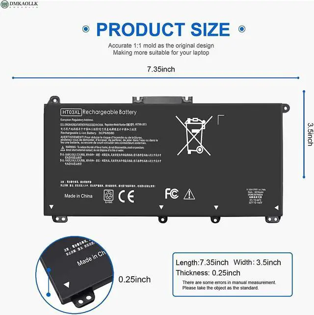 Alt view image 4 of 7 - HT03XL L11119-855 Laptop Battery for HP Pavilion 14-CE 14-CF 14-DF 15-CS 15-DA 15-DB 15-DW 17-by 17-CA Series 15-CS0053CL 15-DW0033NR 15-DA0014DX L11421-542 L11421-2C2 HSTNN-UB7J HSTNN-DB8R HT03041XL