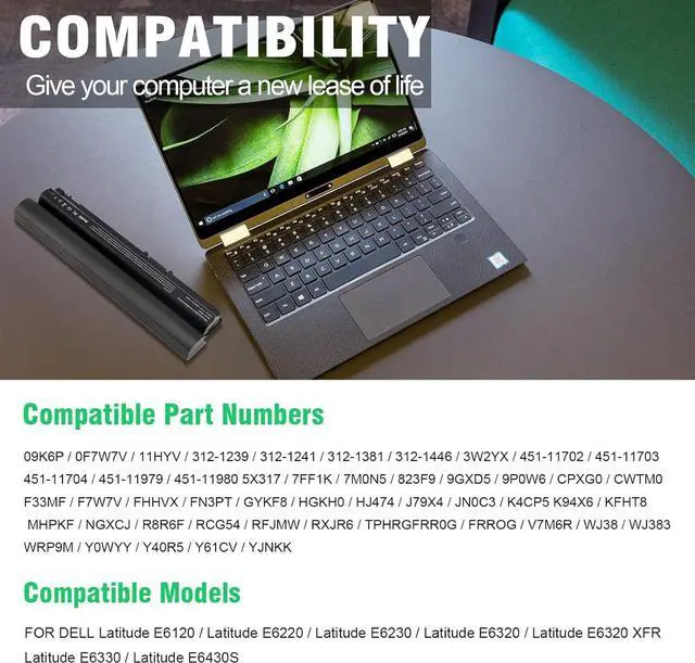 Alt view image 2 of 7 - TREE.NB New Laptop Battery for Dell Latitude E6320 E6330 E6220 E6230 Series, Compatible FRR0G UJ499 TPHRG KJ321 Y61CV - 1 Year Warranty