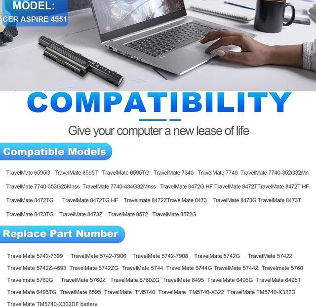Alt view image 5 of 6 - Futurebatt Laptop Battery For Acer Aspire V3 V3-471G V3-551G V3-571G V3-731 V3-771 V3-772G E1-531 E1-731 Aspire 5750 5750G 5742 5742G 5741G 5250 5251 5253 5552 5560 5733 5755 7741Z Gateway NV55C NV59C