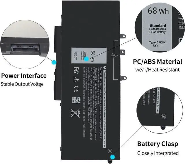 Alt view image 2 of 7 - 68Wh GJKNX 7.6V Laptop Battery for Dell Latitude 5480 5580 5280 5490 5590 5491 5288 5488 5495 5591 E5480 E5580 E5490 E5590 E5591 Precision 15 3520 3530 GD1JP 5YHR4 451-BBZG DY9NT 0DY9NT 0GD1JP 4-Cell