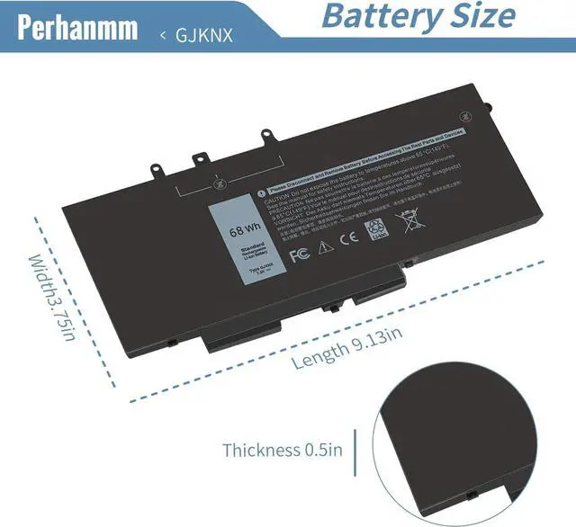 Alt view image 4 of 7 - 68Wh GJKNX 7.6V Laptop Battery for Dell Latitude 5480 5580 5280 5490 5590 5491 5288 5488 5495 5591 E5480 E5580 E5490 E5590 E5591 Precision 15 3520 3530 GD1JP 5YHR4 451-BBZG DY9NT 0DY9NT 0GD1JP 4-Cell