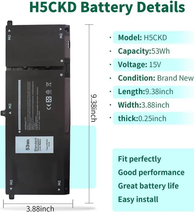 Alt view image 2 of 7 - 53Wh H5CKD 15V Battery Replacement for Dell Inspiron 5400 5406 7405 7300 7306 7500 7506 2-in-1 Silver 5300 5301 5401 5402 5408 5409 5501 5502 5508 5509 Series Latitude 3410 3510 Vostro 5300 5301 7T8CD
