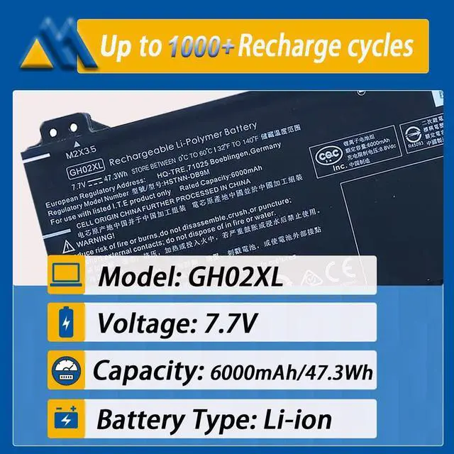 Alt view image 2 of 7 - GH02XL HP Laptop Battery Replacement for HP Chromebook 11A G8 11 G8 14 G6 Chromebook X360 11 G3 NA0010nr NA0010DS NA0010CASeries GHO2XL L75783-005 HSTNN-DB9M L75253-271 L75253-2C1 7.7V 47.3Wh 6000mAh