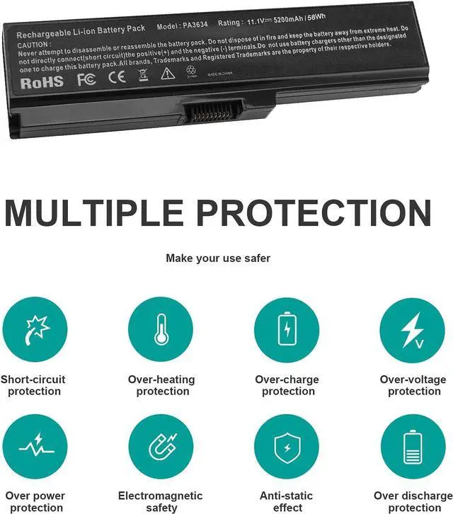 Alt view image 6 of 7 - PA3634U-1BAS Laptop Battery for Toshiba Satellite A665 C655 L645 L645D L650 L650D L655 L655D L670 L675 M300 M301 M305 M505 U405, p/n PABAS228 PA3634U-1BRS PA3635U-1BAM PA3636U-1BRS PA3635U-1BRM