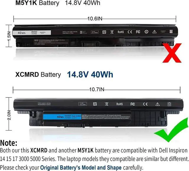 Alt view image 2 of 7 - 40Wh XCMRD Battery for Dell Laptop Inspiron 15 3000 Series 3521 3542 15R 3537 5521 5537 15-3521 15-3542 15-3537 15-3543 15-3541 15-3531 14 14R 3421 5421 3437 17 3721 17R 5737 5721 14.8V P28F P40F P17E