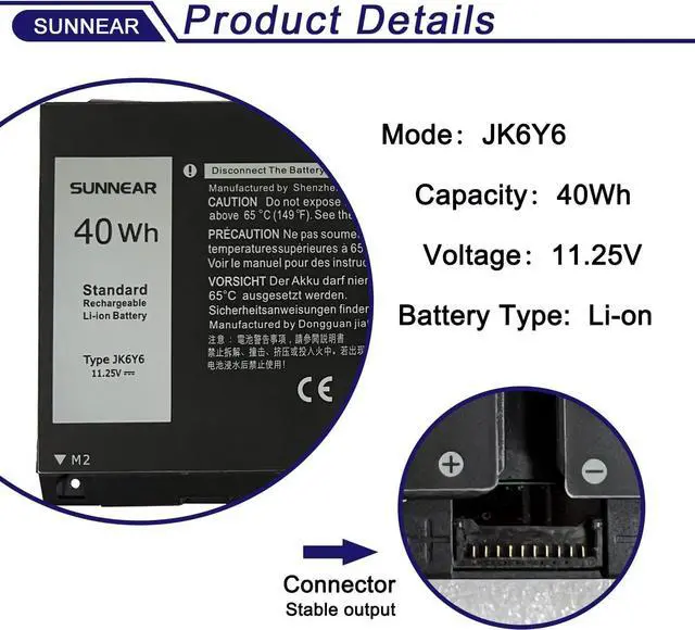 Alt view image 2 of 6 - SUNNEAR JK6Y6 Laptop Battery Replacement for Dell Latitude 3410 3510 Vostro 5300 5401 5501 Inspiron 5300 5401 5402 5408 5409 5508 5400 5406 7405 7300 7500 2-in-1 Silver Series H5CKD 0C5KG6 0CF5RH