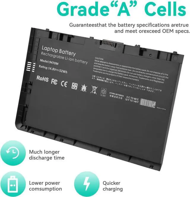 Alt view image 3 of 7 - ASUNCELL BT04XL 14.8V 52WH Notebook Battery for HP EliteBook Folio 9470 9470M 9480m Ultrabook BT04 BA06 HSTNN-IB3Z HSTNN-I10C 687945-001 H4Q47AA 687517-241 HSTNN-DB3Z 687517-171 BA06XL H4Q48AA