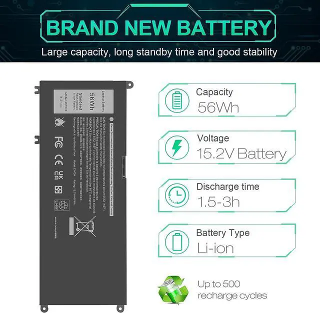 Alt view image 3 of 7 - ASUNCELL 33YDH 56Wh Laptop Battery for Dell Inspiron 17 7000 7773 7778 7786 7779 2in1 15 7577 G3 15 3579 17 3779 G5 15 5587 G7 15 7588 Latitude 13 3380 14 3490 15 3590 3580 PVHT1 P30E 81PF3