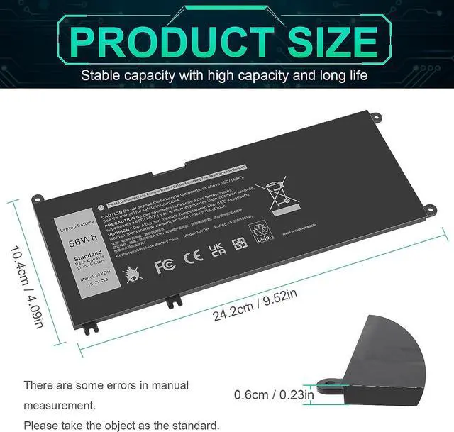 Alt view image 2 of 7 - ASUNCELL 33YDH 56Wh Laptop Battery for Dell Inspiron 17 7000 7773 7778 7786 7779 2in1 15 7577 G3 15 3579 17 3779 G5 15 5587 G7 15 7588 Latitude 13 3380 14 3490 15 3590 3580 PVHT1 P30E 81PF3