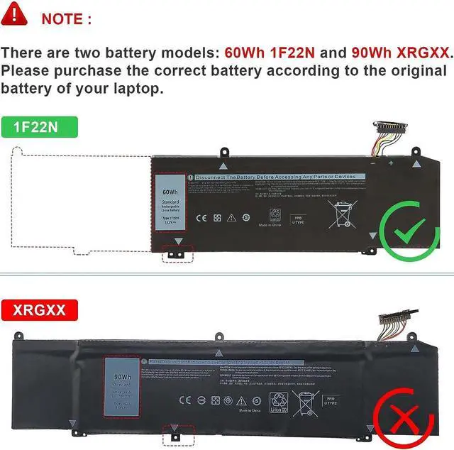 Alt view image 2 of 7 - 1F22N 0HYWXJ HYWXJ 0JJPFK JJPFK Laptop Battery Replacement for Dell Alienware M15 R1 P79F, Alienware M17 R1 P37E P79F001 P37E001 Dell G7 7590 G7 7790 G5 5590 5590-D2783W D2743B D2843W Series