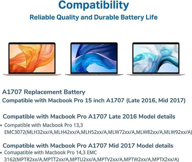 Alt view image 2 of 6 - XINGLT A1707 Replacement Battery for MacBook Pro,A1820 Laptop Battery for MacBook Pro 15 inch A1707 (Late 2016, Mid 2017) 6680mAh 76.15Wh EMC 3072 3162