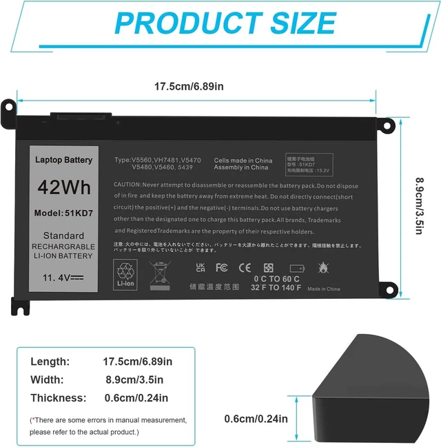 Alt view image 3 of 7 - Fancy Buying 51KD7 Laptop Battery Replacement for Dell Chromebook 11 3100 3180 3189 5190 3181 2-in-1 14 3400 Series P28T001 Y07HK FY8XM 0FY8XM