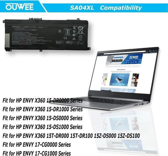 Alt view image 4 of 7 - OUWEE SA04XL Laptop Battery Compatible with HP Envy X360 15-DR 15-DR0010TX Series Notebook HSTNN-OB1F HSTNN-OB1G HSTNN-UB7U L43248-541 L43248-AC1 L43248-AC2 L43267-005 SAO4XL 15.12V 55.67Wh