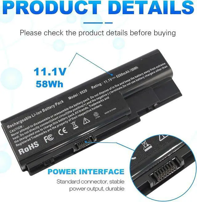 Alt view image 2 of 7 - Laptop Battery fit Gateway MDJ7820u Acer Aspire 5520 5720 5920 6920 6920G 7520 7720 7720G 7720Z series,P/N AS07B31 AS07B32 AS07B41 AS07B42 AS07B51 AS07B71 AS07B72 CONIS72 LC.BTP00.008 LC.BTP00.014