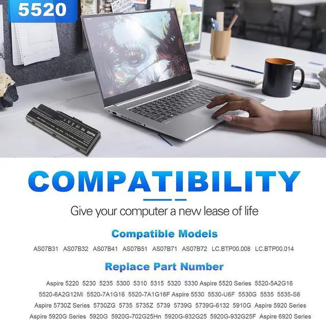 Alt view image 7 of 7 - Laptop Battery fit Gateway MDJ7820u Acer Aspire 5520 5720 5920 6920 6920G 7520 7720 7720G 7720Z series,P/N AS07B31 AS07B32 AS07B41 AS07B42 AS07B51 AS07B71 AS07B72 CONIS72 LC.BTP00.008 LC.BTP00.014