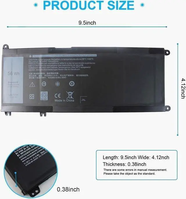 Alt view image 2 of 7 - 56WH 33YDH Battery for Dell Inspiron 17 7000 7773 7778 7779 7786 2-in-1 15 7577 G3 15 3579 3779 G5 15 5587 G7 15 7588 Latitude 13 3000 3380 15 3580 3590 14 3490 Vostro 7570 7580 033YDH PVHT1 0PVHT1