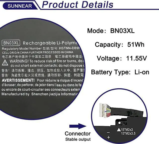 Alt view image 2 of 6 - SUNNEAR BN03XL Laptop Battery Replacement for HP Envy 13 13-ba 13-AR 13-AY Envy X360 15 2020 15-ED 15M-EE 15M-EE0013DX 15M-EE0023DX Series Notebook HSTNN-DB9N L73965-271 L76985-271 L77034-005 51Wh