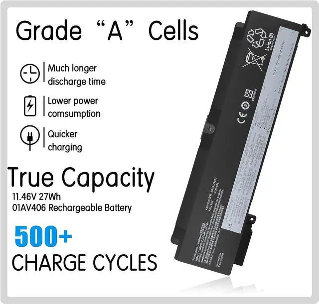 Alt view image 2 of 6 - 01AV406 Laptop Battery Replacement for ThinkPad T460S T470S Series Notebook Internal SB10J79003 00HW038 00HW025 00HW024 01AV462 01AV405 01AV407 01AV408 Black 27WH Desktop 3-Cell