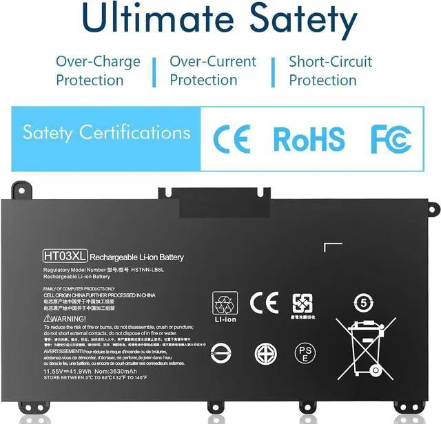 Alt view image 3 of 6 - HT03XL Laptop Battery for HP Pavilion 14-DK 14-DF 14-CF 14-CE 15-da0xxx 15-cs0xxx 15-DB 15-CW 15-CR Series 15-CS0053CL 15-DA0014DX 15-DW0033NR HT03041XL HSTNN-DB8R HSTNN-UB7J L11421-2C2 L11421-542