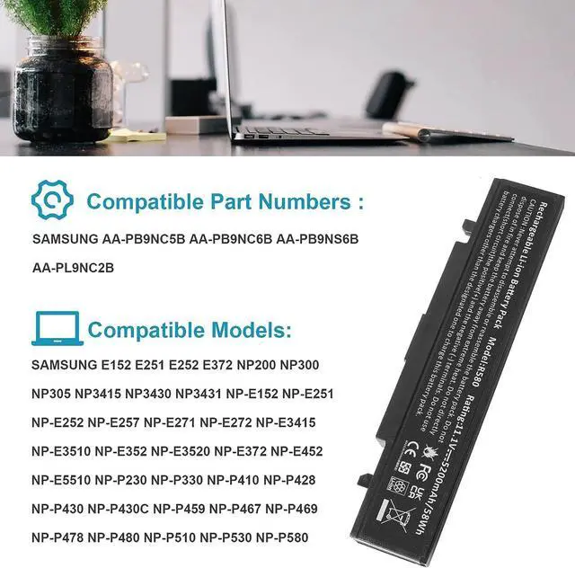 Alt view image 5 of 7 - AA-PB9NS6B AA-PB9MC6B AA-PB9NC6B AA-PB9NC6W AA-PB9NS6B Laptop Battery for Samsung R420 R430 R468 R470 R480 RV510 RV511 RC512 R519 R520 R530 R540 R580 R730 Q320 Q430 Np550P5c Np365e5c NP300E5A