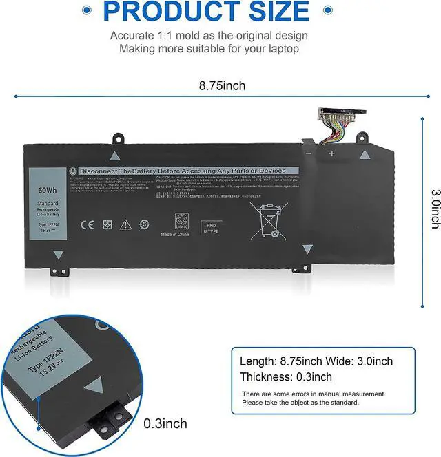Alt view image 5 of 6 - 1F22N Laptop Battery for Dell Alienware M15 R1 2018, Alienware M17 R1 2019, for Dell G5 15 5590, G7 7590, G7 7790 Series, P79F P79F001 P37E P37E001 01F22N 06YV0V 6YV0V 8622M 08622M 0JJPFK JJPFK