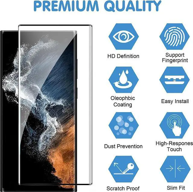 Alt view image 2 of 7 - 3 Pack HD Clear Tempered Glass Screen Protector for  Galaxy S22 Ultra 5G Fingerprint Unlock 3D Curved Scratch Resistant Bubble-Free