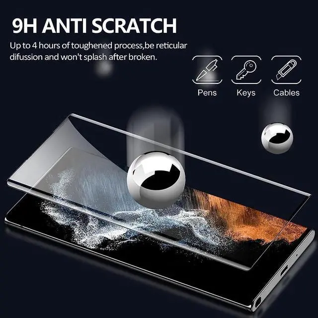 Alt view image 4 of 7 - 3 Pack HD Clear Tempered Glass Screen Protector for  Galaxy S22 Ultra 5G Fingerprint Unlock 3D Curved Scratch Resistant Bubble-Free