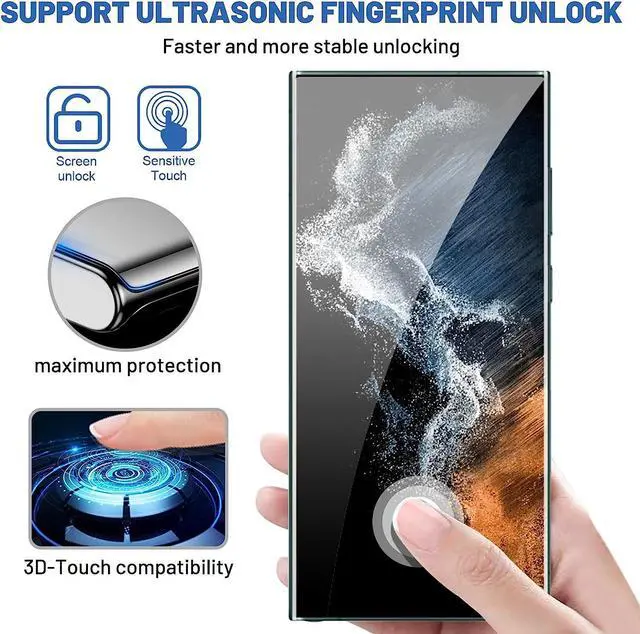Alt view image 5 of 7 - 3 Pack HD Clear Tempered Glass Screen Protector for  Galaxy S22 Ultra 5G Fingerprint Unlock 3D Curved Scratch Resistant Bubble-Free