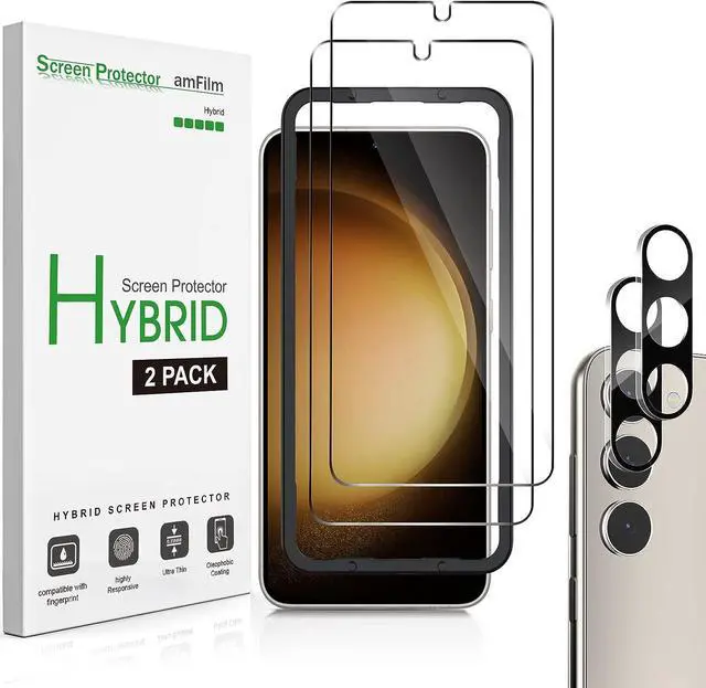 Main image of amFilm [2+2 Pack Hybrid Film Screen Protector for Samsung Galaxy S23+/S23 Plus 6.6 Inch [100% Fingerprint ID Compatible] with Tempered Glass Camera Lens Protector and Easy Installation Tray.