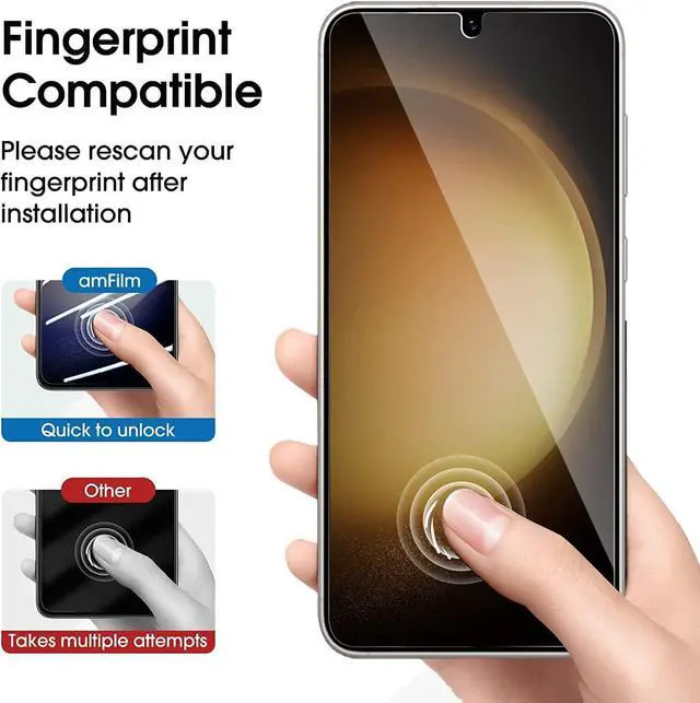 Alt view image 3 of 6 - amFilm [2+2 Pack Hybrid Film Screen Protector for Samsung Galaxy S23+/S23 Plus 6.6 Inch [100% Fingerprint ID Compatible] with Tempered Glass Camera Lens Protector and Easy Installation Tray.
