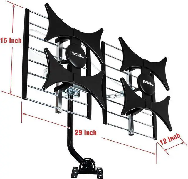 Alt view image 7 of 7 - Five Star Multi-Directional 4V HDTV Amplified Antenna - up to 200 Mile Range, UHF/VHF, Indoor, Attic, Outdoor, 4K Ready 1080P FM w/ 40ft RG6 coaxial Cable, Mounting Pole